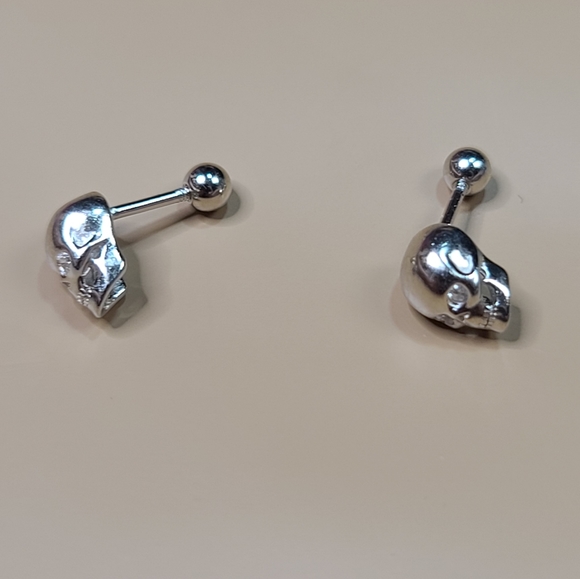 925 Sterling Silver Platinum Plated Skull CZ Punk - Picture 10 of 12